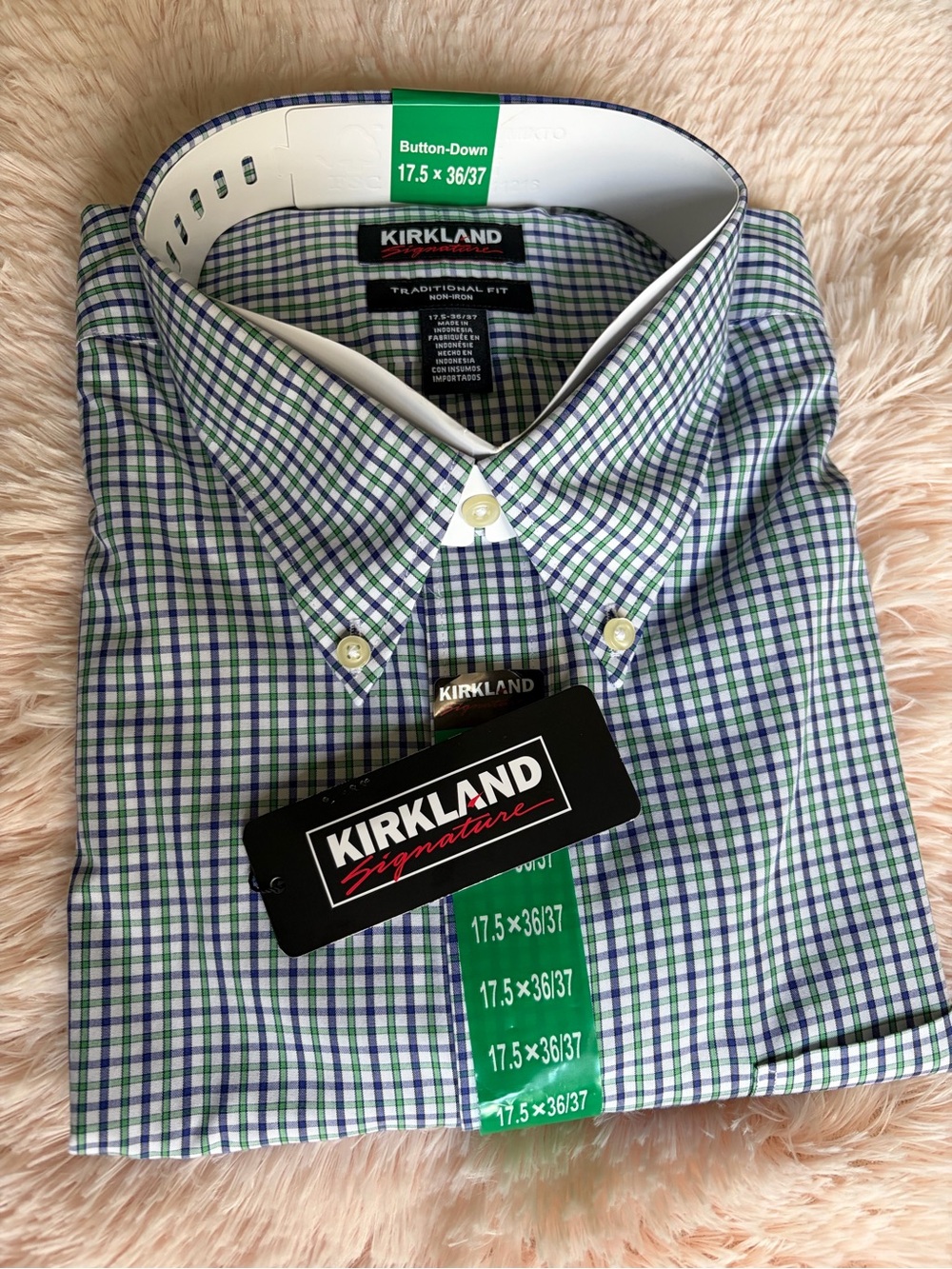 Kirkland Signature Green & Blue Plaid Button-Down Shirt